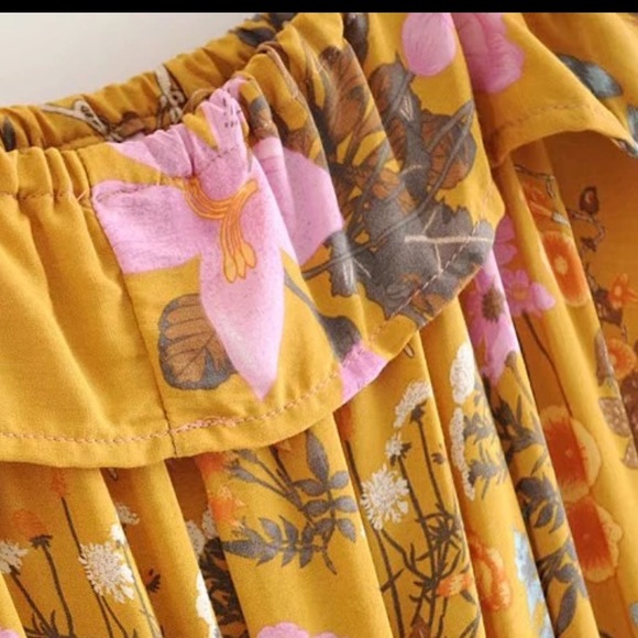 Boho 60’s Floral Gypsy Print Maxi Dress Yellow 70s - Picture 8 of 9